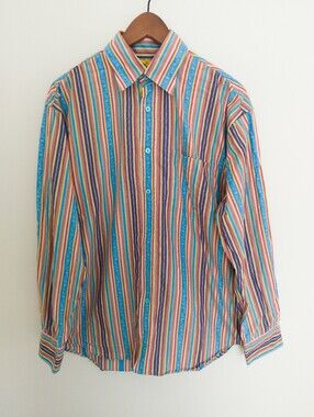 Bugatchi Uomo Rainbow Striped Long Sleeve Button-Down Shirt Size M